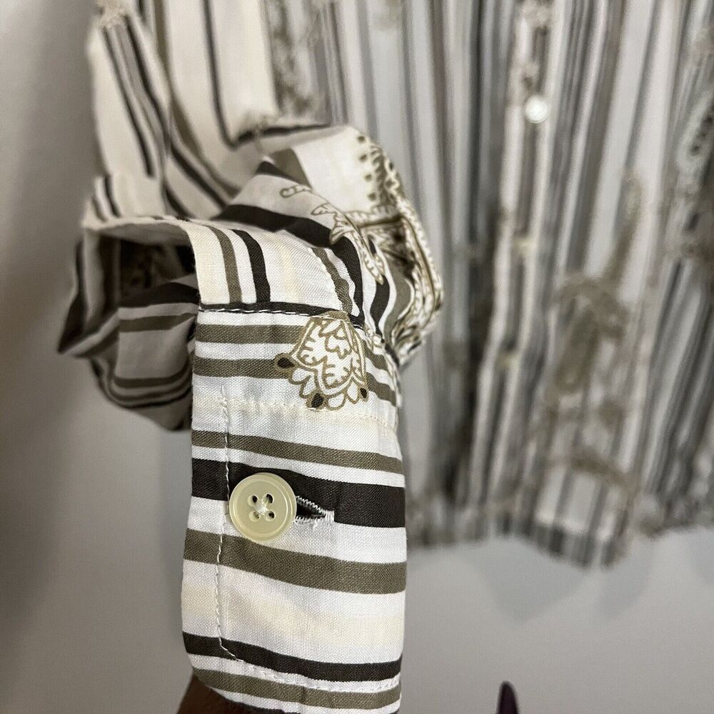 Express Men's White Brown‎ Print Stripe Button Down Long Sleeve Y2K Shirt Large - Picture 5 of 12